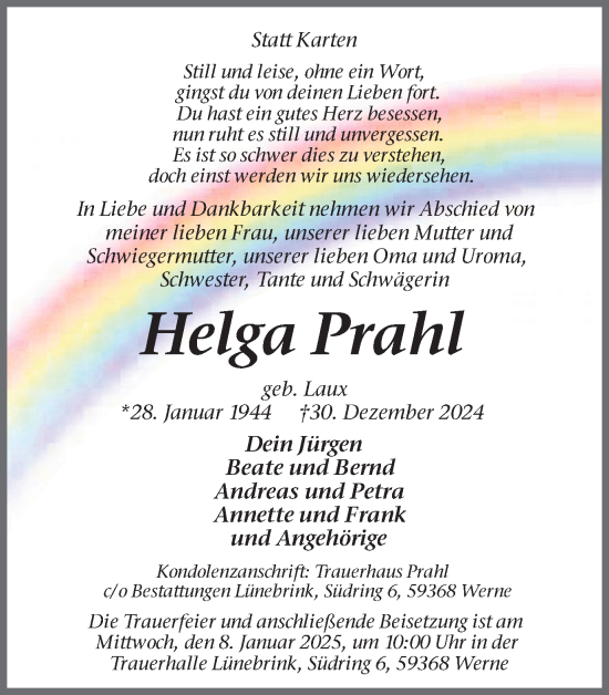 Traueranzeige von Helga Prahl von Ruhr Nachrichten