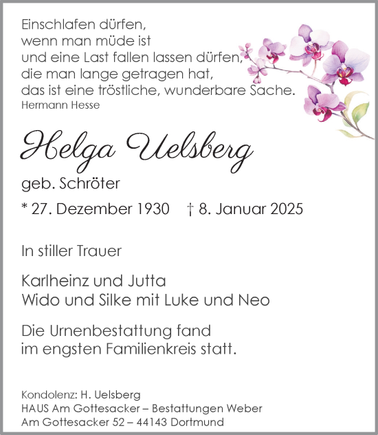 Traueranzeige von Helga Uelsberg von Ruhr Nachrichten