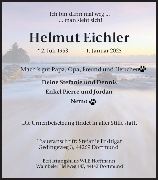 Traueranzeige von Helmut Eichler von Ruhr Nachrichten