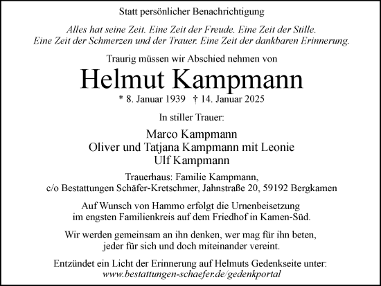 Traueranzeige von Helmut Kampmann von Hellweger Anzeiger