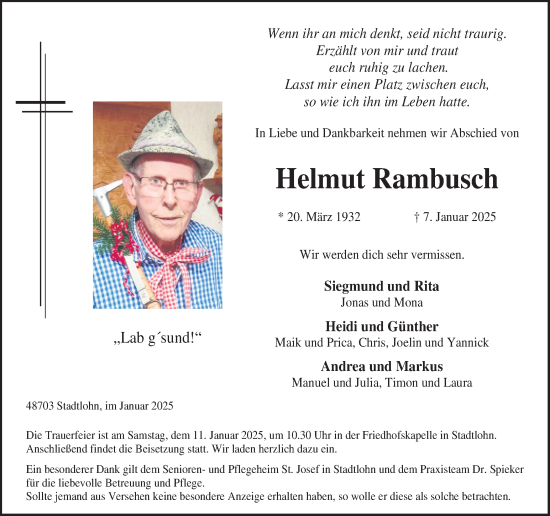 Traueranzeige von Helmut Rambusch von Münsterland Zeitung