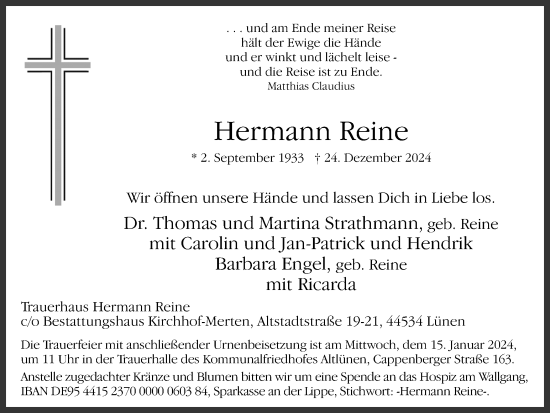 Traueranzeige von Hermann Reine von Lüner Anzeiger