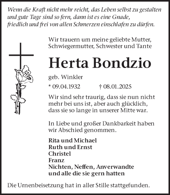 Traueranzeige von Herta Bondzio von Lüner Anzeiger