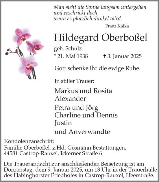 Traueranzeige von Hildegard Oberboßel von Ruhr Nachrichten