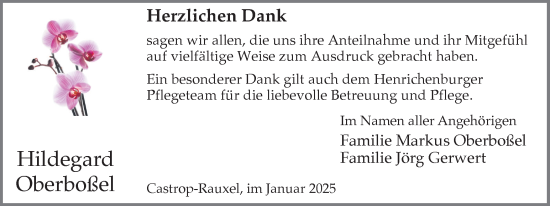 Traueranzeige von Hildegard Oberboßel von Stadtanzeiger Castrop-Rauxel
