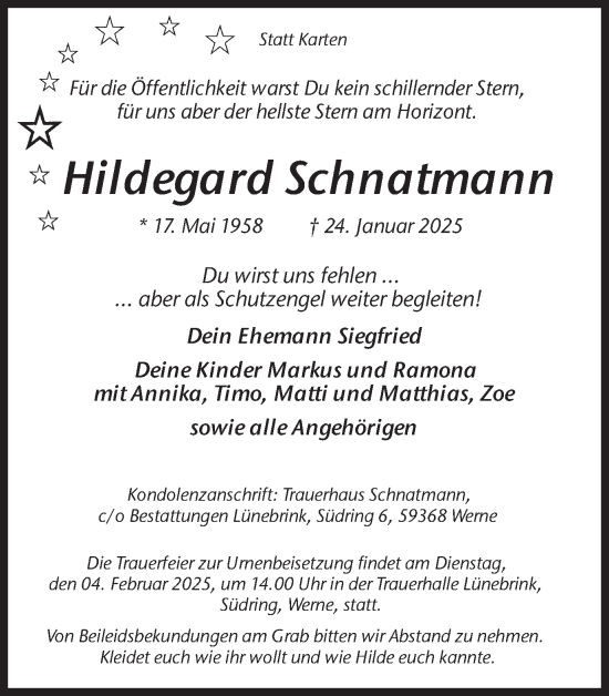 Traueranzeige von Hildegard Schnatmann von Ruhr Nachrichten