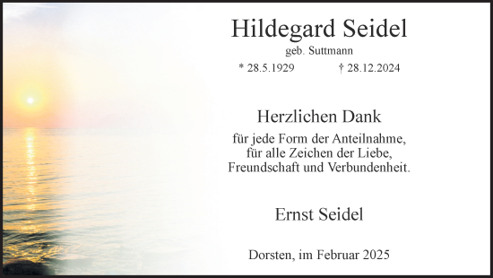 Traueranzeige von Hildegard Seidel von Ruhr Nachrichten und Dorstener Zeitung