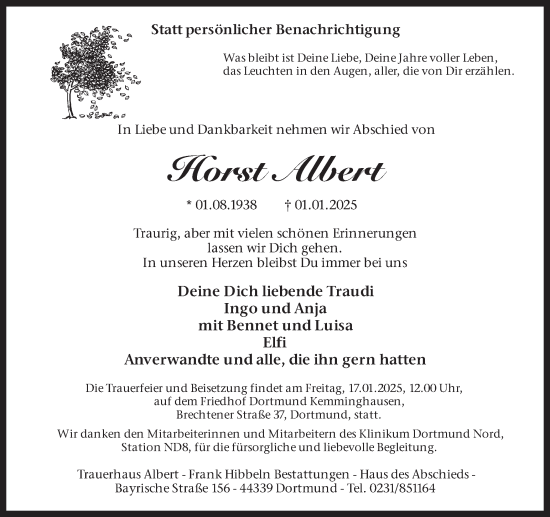 Traueranzeige von Horst Albert von Ruhr Nachrichten