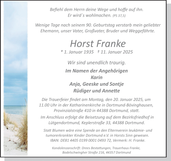 Traueranzeige von Horst Franke von Ruhr Nachrichten