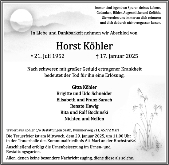 Traueranzeige von Horst Köhler von Trauer Vest