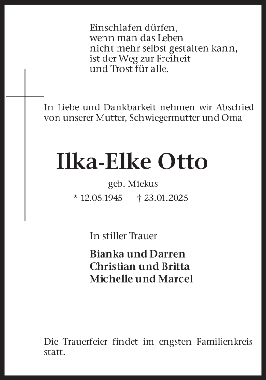 Traueranzeige von Ilka-Elke Otto von Ruhr Nachrichten