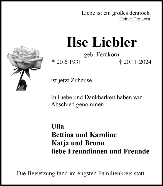 Traueranzeige von Ilse Liebler von Trauer Vest