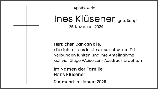 Traueranzeige von Ines Klüsener von Ruhr Nachrichten