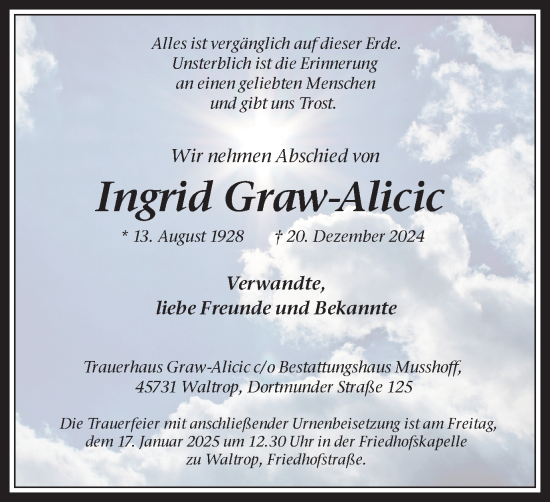 Traueranzeige von Ingrid Graw-Alicic von Trauer Vest