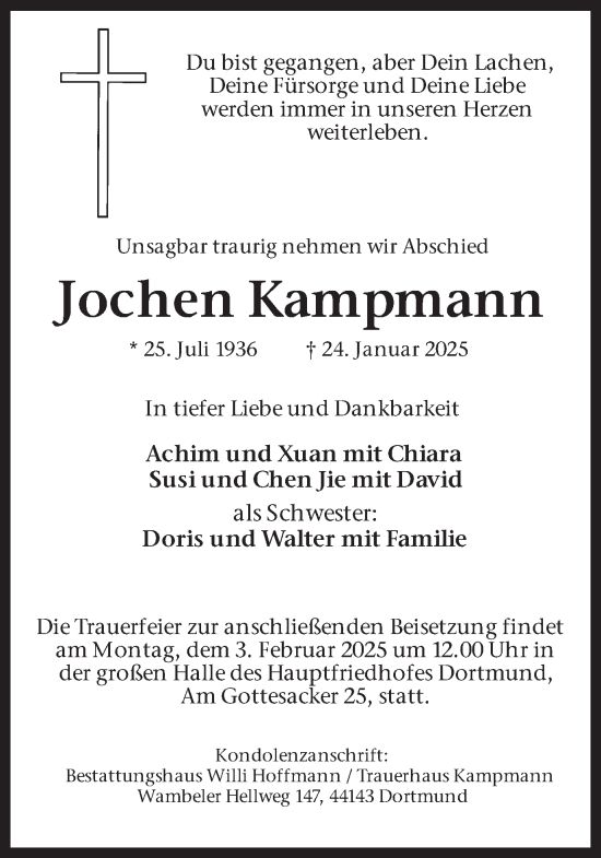 Traueranzeige von Jochen Kampmann von Ruhr Nachrichten