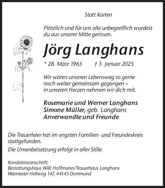Traueranzeige von Jörg Langhans von Ruhr Nachrichten