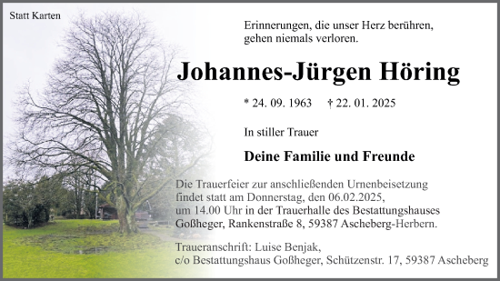 Traueranzeige von Johannes-Jürgen Höring von Ruhr Nachrichten