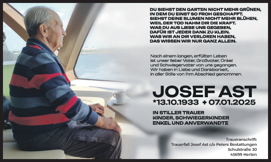 Traueranzeige von Josef Ast von Trauer Vest