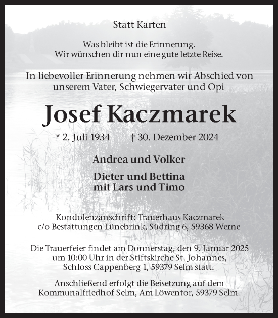 Traueranzeige von Josef Kaczmarek von Ruhr Nachrichten