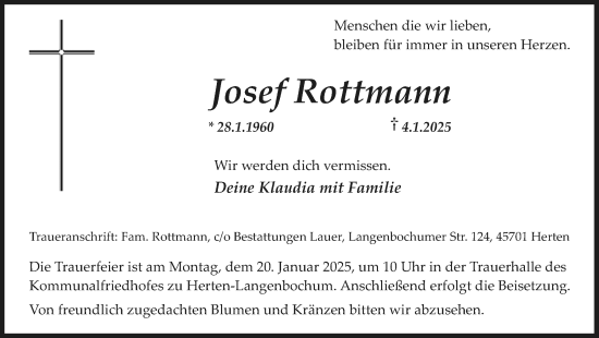 Traueranzeige von Josef Rottmann von Trauer Vest