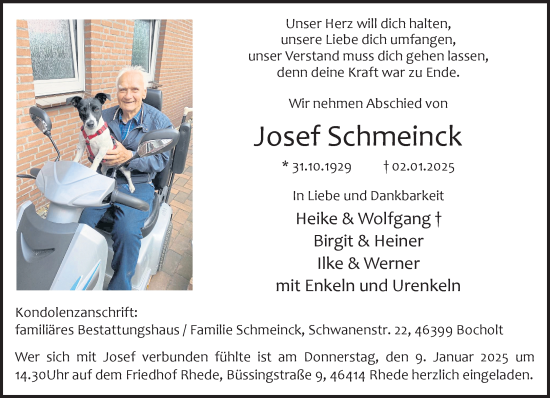 Traueranzeige von Josef Schmeinck 