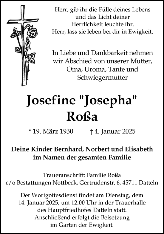 Traueranzeige von Josefine Roßa von Trauer Vest