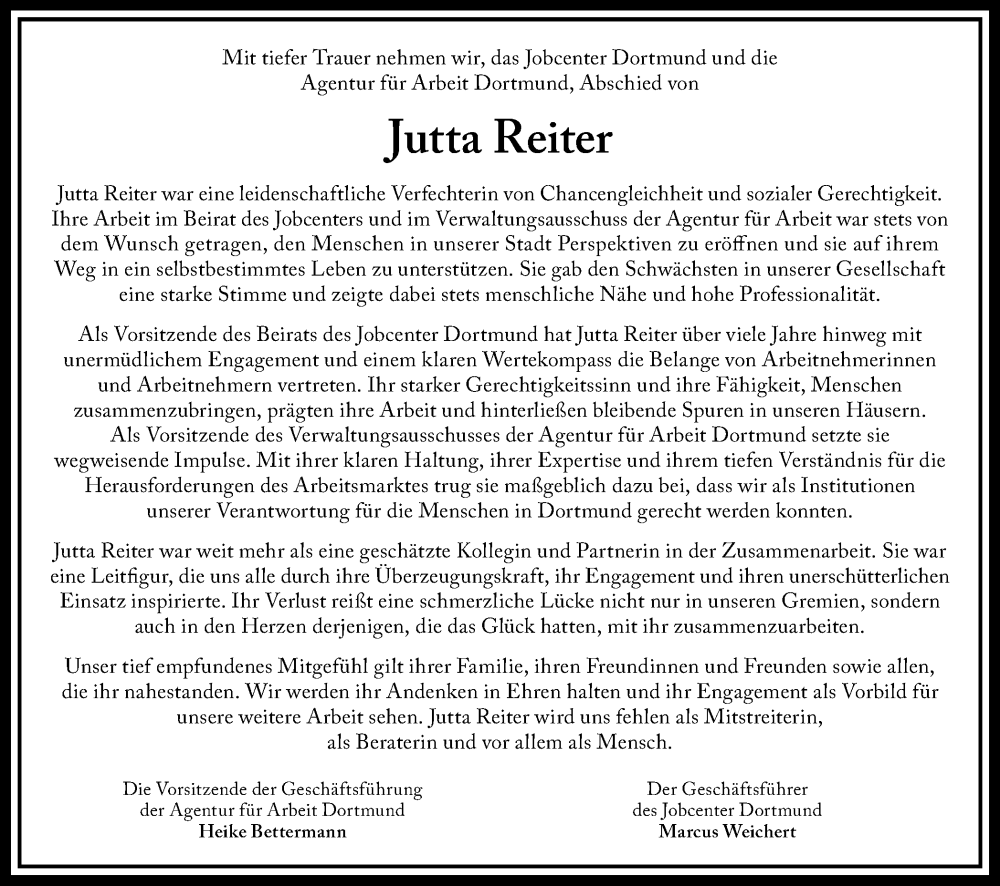  Traueranzeige für Jutta Reiter vom 01.02.2025 aus Ruhr Nachrichten