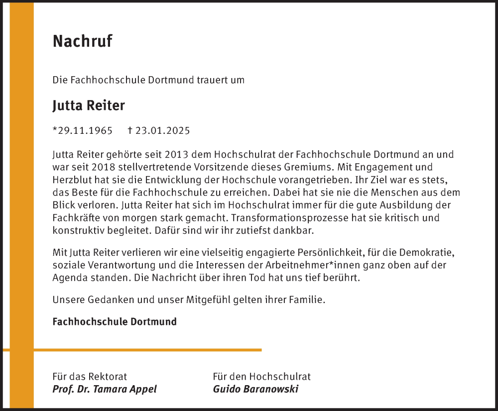  Traueranzeige für Jutta Reiter vom 01.02.2025 aus Ruhr Nachrichten