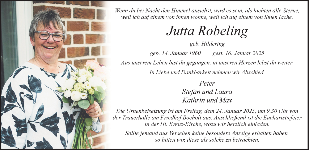  Traueranzeige für Jutta Robeling vom 22.01.2025 aus 