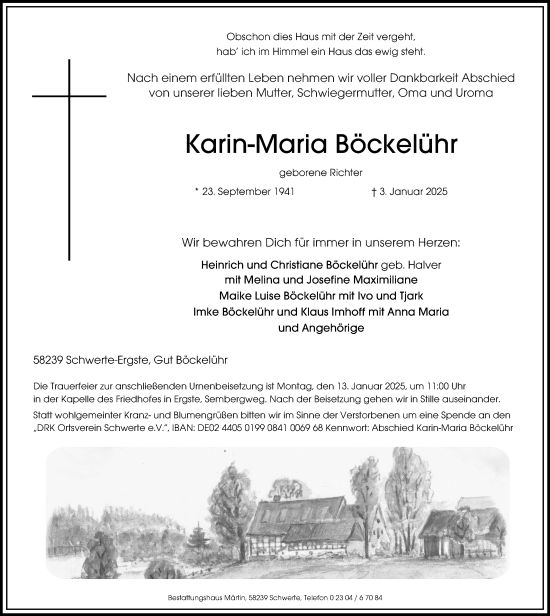 Traueranzeige von Karin-Maria Böckelühr von Ruhr Nachrichten