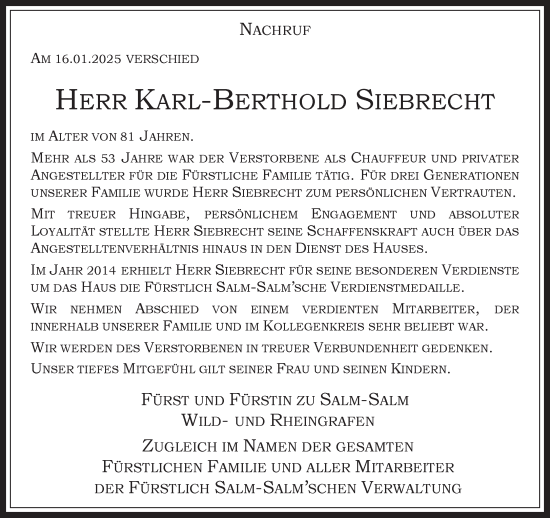 Traueranzeige von Karl-Berthold Siebrecht 