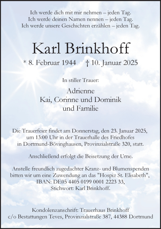 Traueranzeige von Karl Brinkhoff von Ruhr Nachrichten