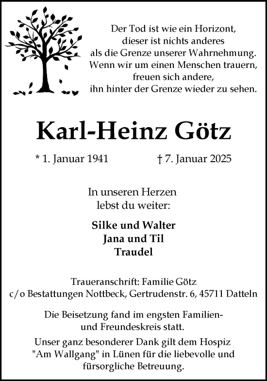 Traueranzeige von Karl-Heinz Götz von Trauer Vest