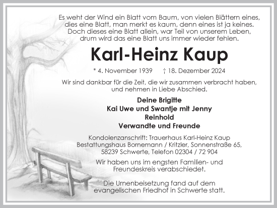 Traueranzeige von Karl-Heinz Kaup von Ruhr Nachrichten