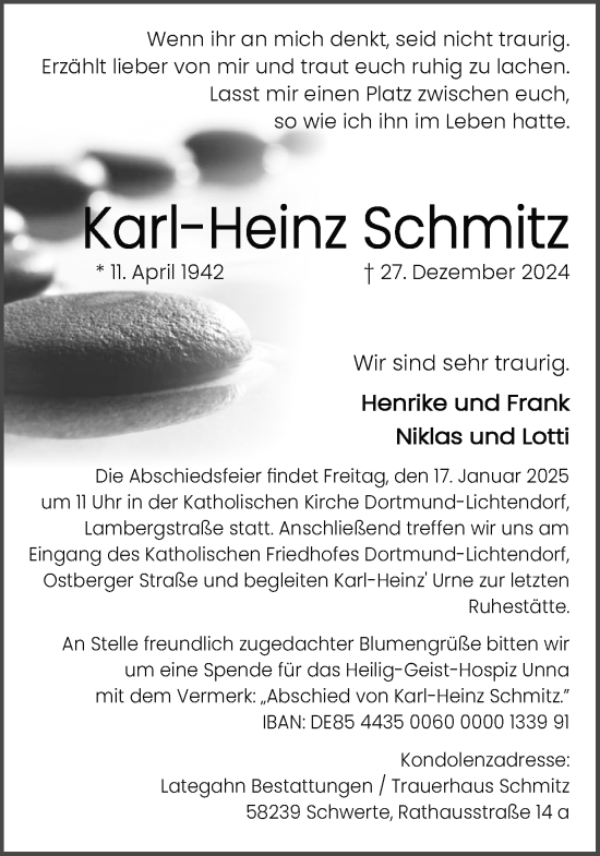 Traueranzeige von Karl-Heinz Schmitz von Ruhr Nachrichten