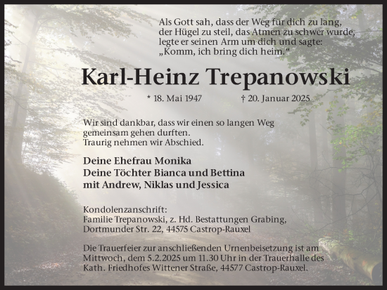 Traueranzeige von Karl-Heinz Trepanowski von Stadtanzeiger Castrop-Rauxel
