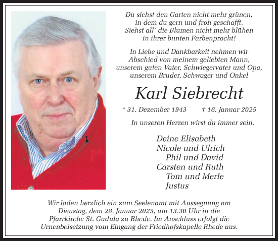 Traueranzeige von Karl Siebrecht 