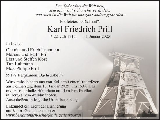 Traueranzeige von Karl Friedrich Prill von Hellweger Anzeiger
