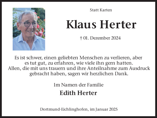 Traueranzeige von Klaus Herter von Ruhr Nachrichten