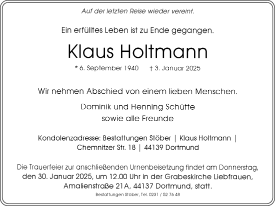Traueranzeige von Klaus Holtmann von Ruhr Nachrichten