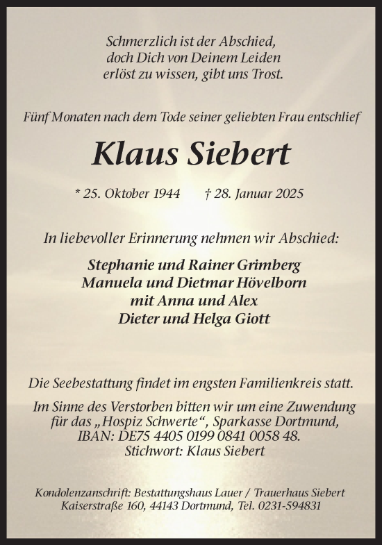 Traueranzeige von Klaus Siebert von Ruhr Nachrichten