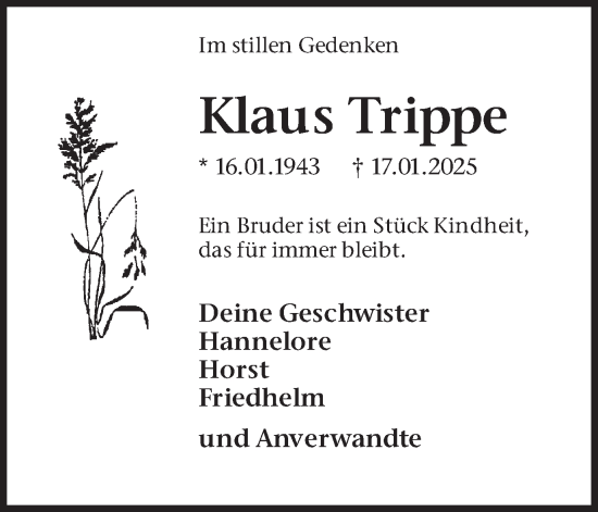 Traueranzeige von Klaus Trippe von Ruhr Nachrichten