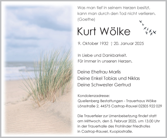 Traueranzeige von Kurt Wölke von Stadtanzeiger Castrop-Rauxel