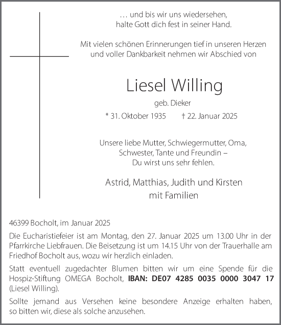 Traueranzeige von Liesel Willing 