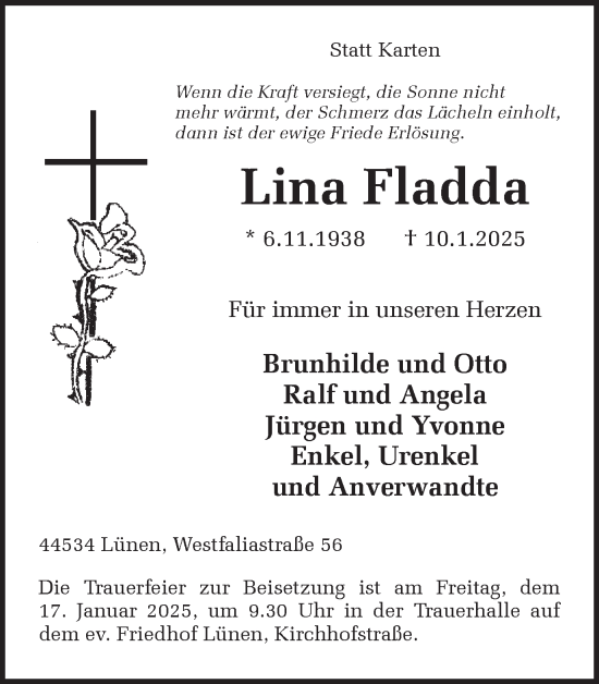 Traueranzeige von Lina Fladda von Ruhr Nachrichten