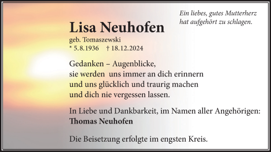 Traueranzeige von Lisa Neuhofen von Trauer Vest