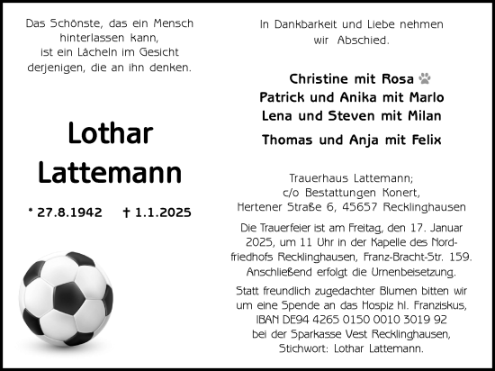 Traueranzeige von Lothar Lattemann von Trauer Vest