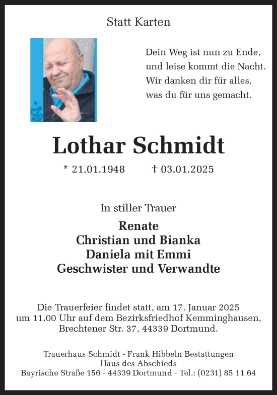 Traueranzeige von Lothar Schmidt von Ruhr Nachrichten