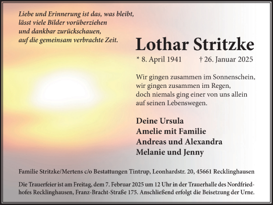 Traueranzeige von Lothar Stritzke von Trauer Vest