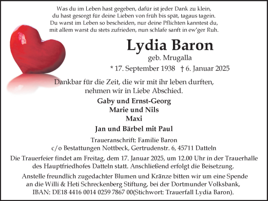 Traueranzeige von Lydia Baron von Trauer Vest